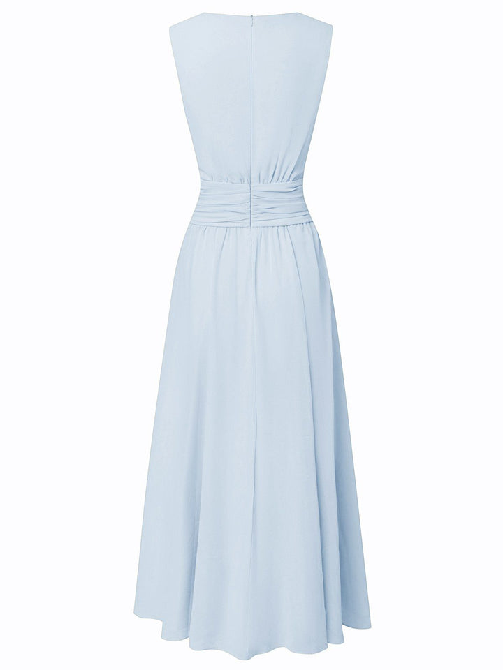 Formal Wedding Guest Sleeveless A-Line Maxi Dress with Ruched Waist for Women