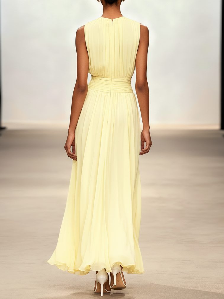 Formal Wedding Guest Sleeveless A-Line Maxi Dress with Ruched Waist for Women