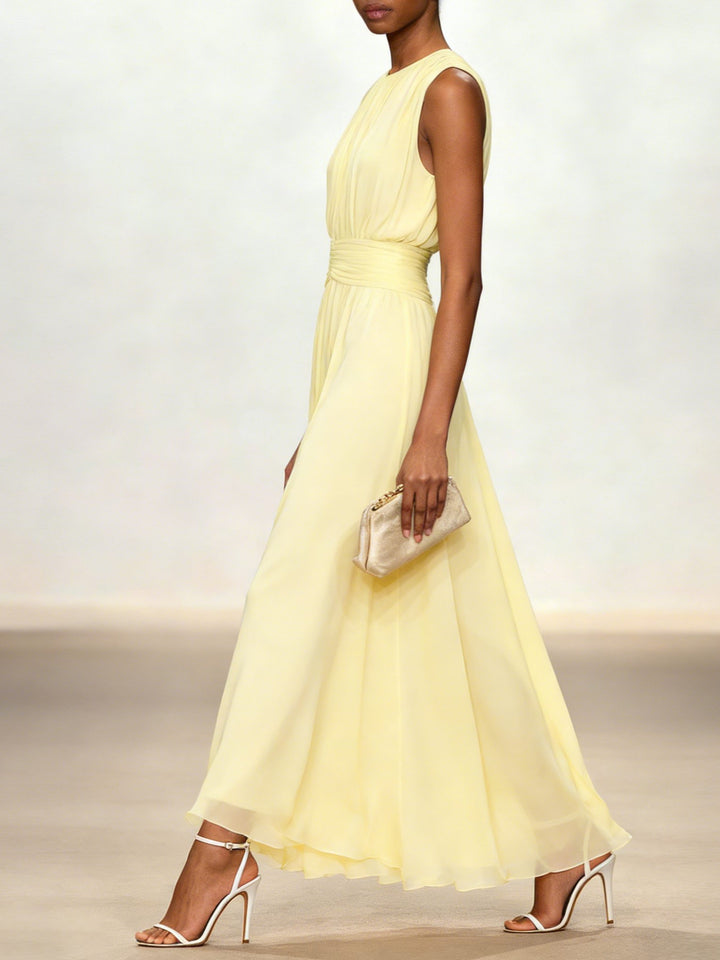 Formal Wedding Guest Sleeveless A-Line Maxi Dress with Ruched Waist for Women