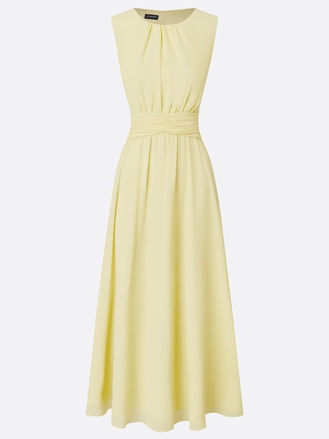 Formal Wedding Guest Sleeveless A-Line Maxi Dress with Ruched Waist for Women
