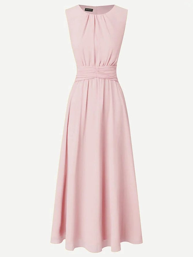 Formal Wedding Guest Sleeveless A-Line Maxi Dress with Ruched Waist for Women