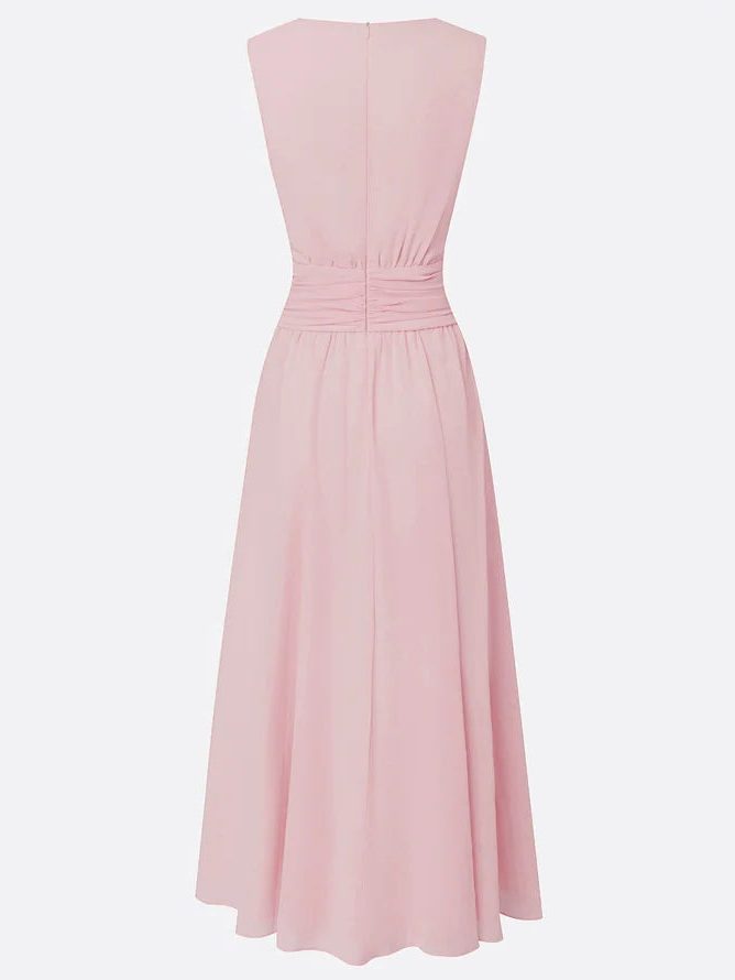 Formal Wedding Guest Sleeveless A-Line Maxi Dress with Ruched Waist for Women