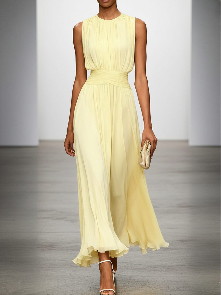 Formal Wedding Guest Sleeveless A-Line Maxi Dress with Ruched Waist for Women