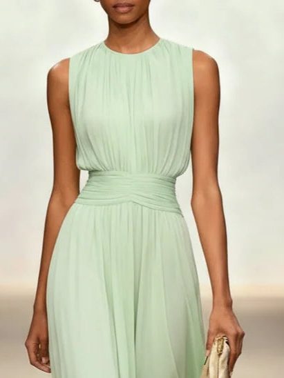 Formal Wedding Guest Sleeveless A-Line Maxi Dress with Ruched Waist for Women