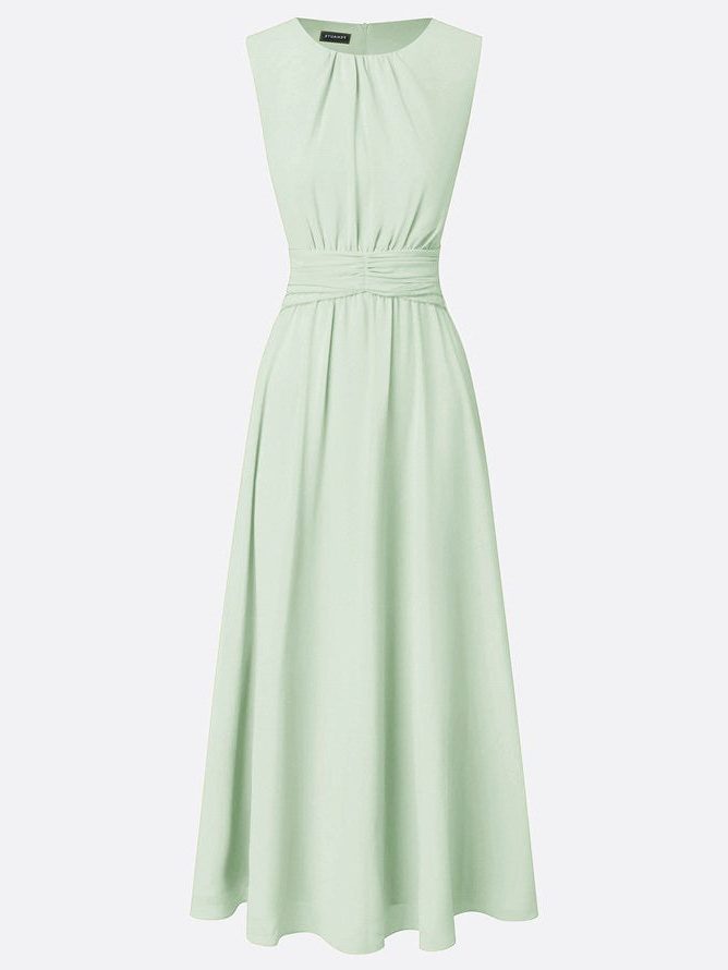 Formal Wedding Guest Sleeveless A-Line Maxi Dress with Ruched Waist for Women