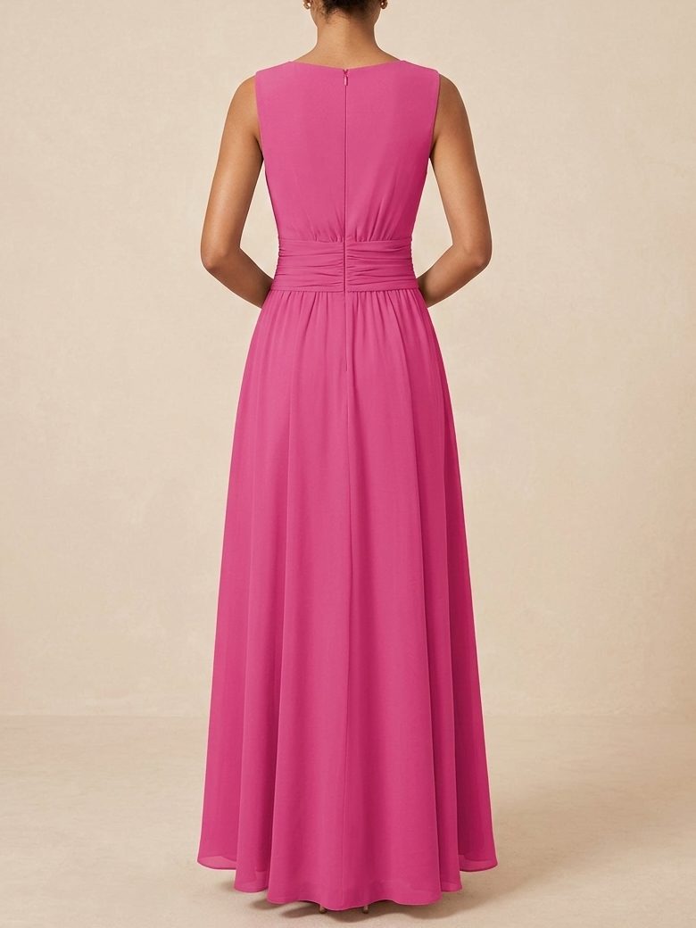 Formal Wedding Guest Sleeveless A-Line Maxi Dress with Ruched Waist for Women