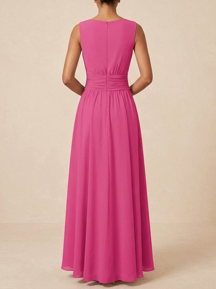 Formal Wedding Guest Sleeveless A-Line Maxi Dress with Ruched Waist for Women