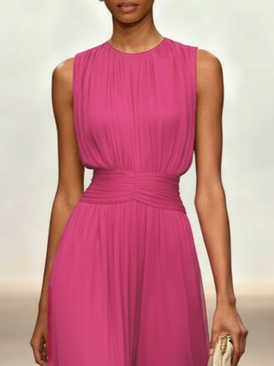 Formal Wedding Guest Sleeveless A-Line Maxi Dress with Ruched Waist for Women