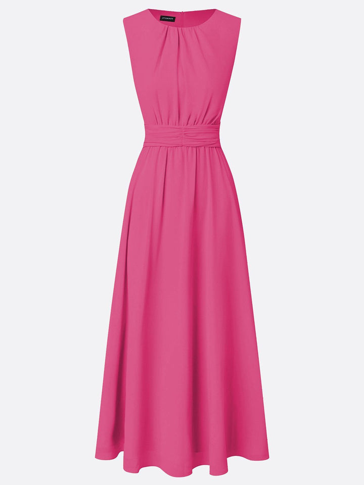 Formal Wedding Guest Sleeveless A-Line Maxi Dress with Ruched Waist for Women