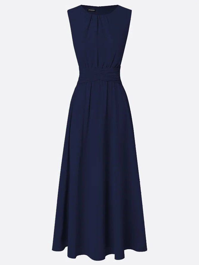 Formal Wedding Guest Sleeveless A-Line Maxi Dress with Ruched Waist for Women