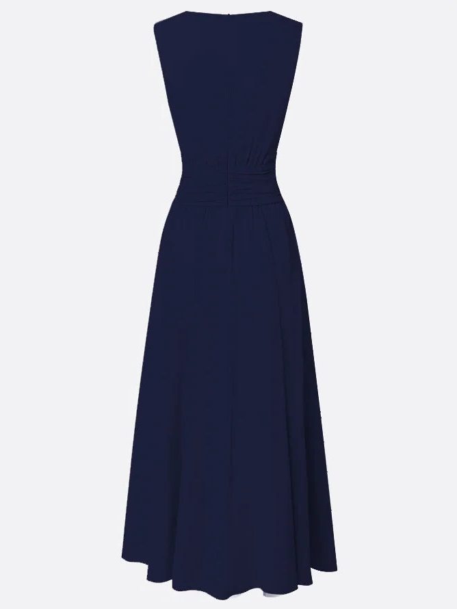 Formal Wedding Guest Sleeveless A-Line Maxi Dress with Ruched Waist for Women