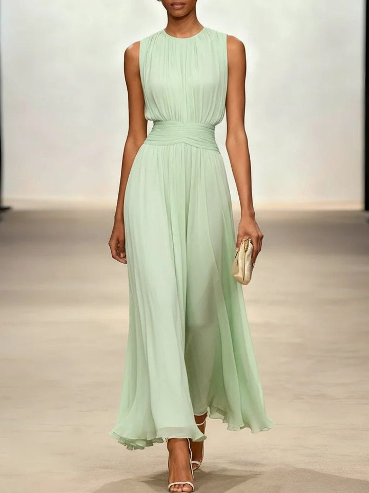Formal Wedding Guest Sleeveless A-Line Maxi Dress with Ruched Waist for Women