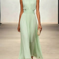 Formal Wedding Guest Sleeveless A-Line Maxi Dress with Ruched Waist for Women
