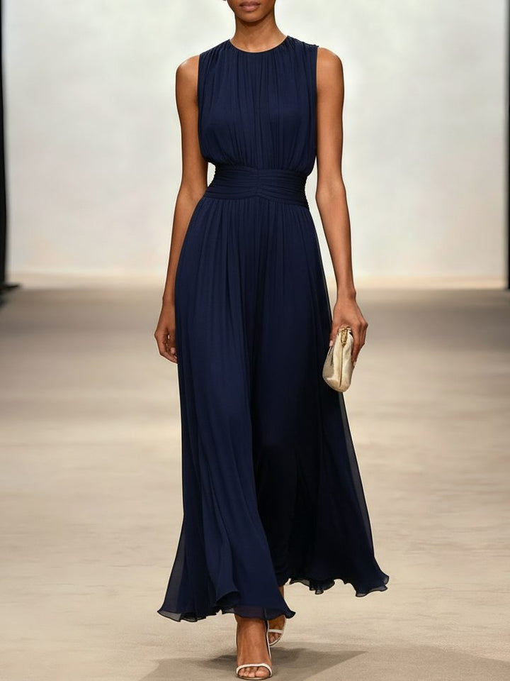 Formal Wedding Guest Sleeveless A-Line Maxi Dress with Ruched Waist for Women