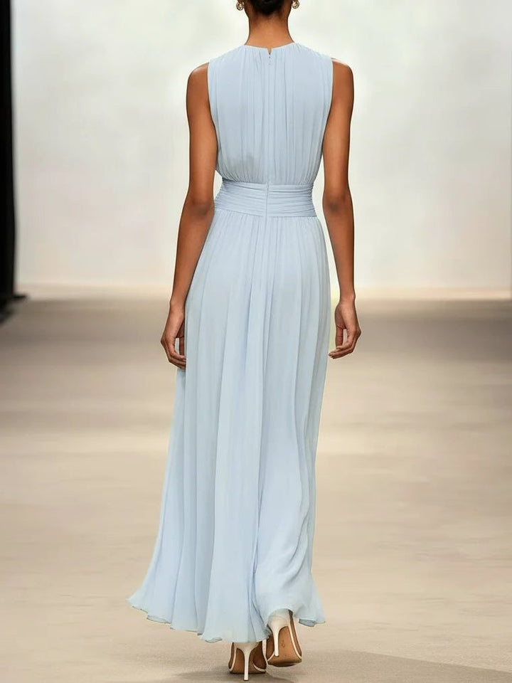 Formal Wedding Guest Sleeveless A-Line Maxi Dress with Ruched Waist for Women