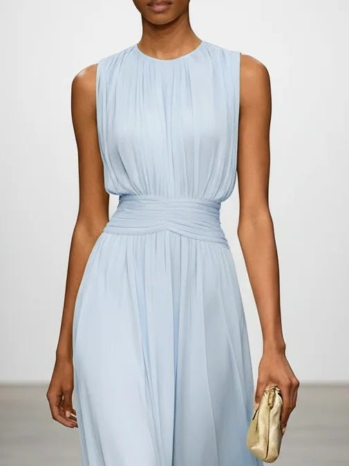 Formal Wedding Guest Sleeveless A-Line Maxi Dress with Ruched Waist for Women