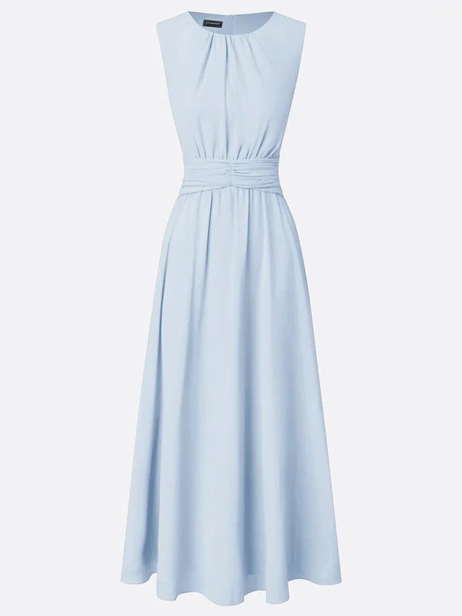 Formal Wedding Guest Sleeveless A-Line Maxi Dress with Ruched Waist for Women