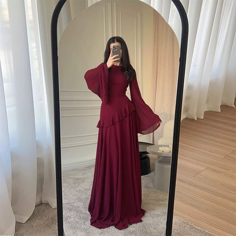Formal Wedding Guest Tiered Maxi Dress with Bell Sleeves for Women