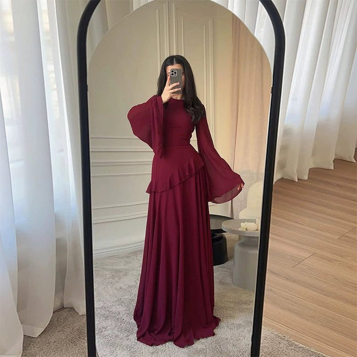 Formal Wedding Guest Tiered Maxi Dress with Bell Sleeves for Women