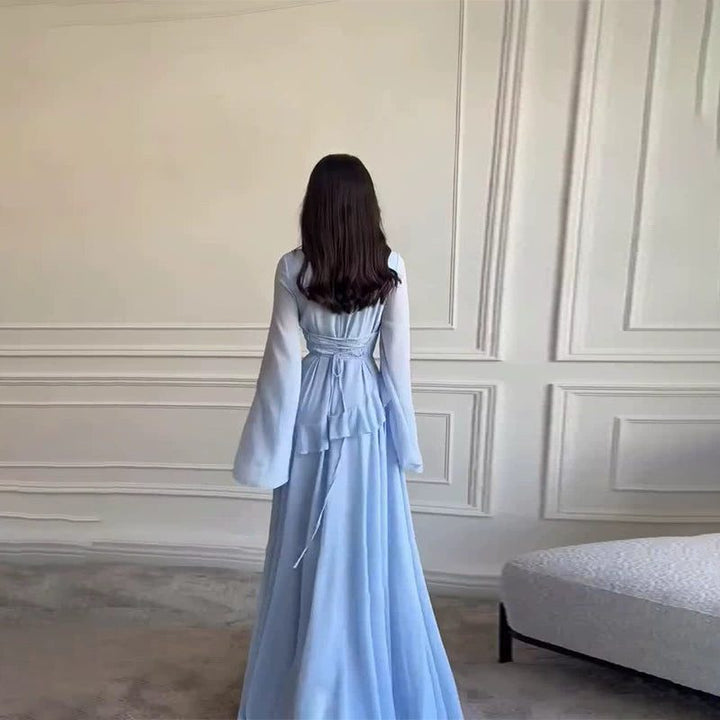 Formal Wedding Guest Tiered Maxi Dress with Bell Sleeves for Women