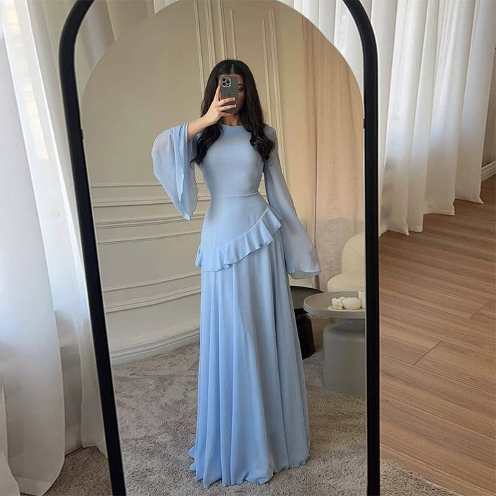 Formal Wedding Guest Tiered Maxi Dress with Bell Sleeves for Women
