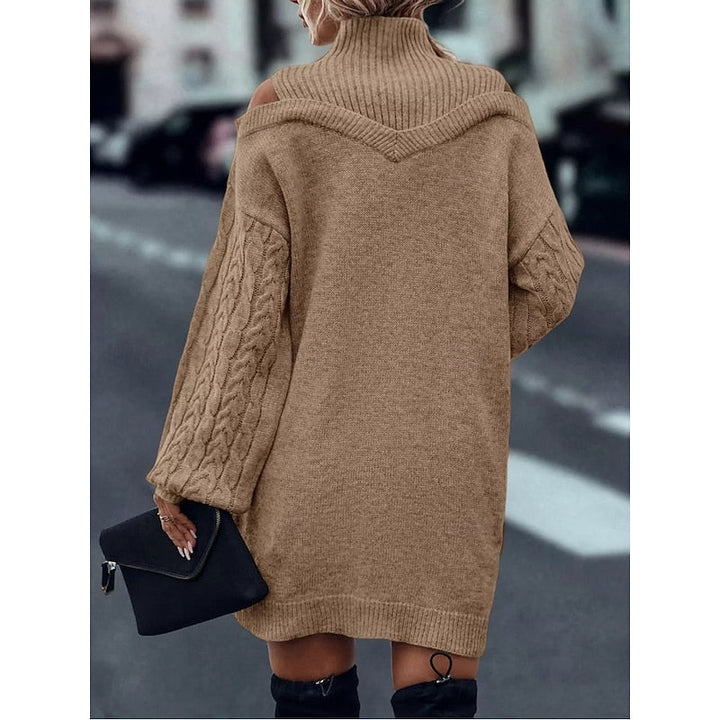 Women's Sweater Dress | Cold-Shoulder Turtleneck Knit