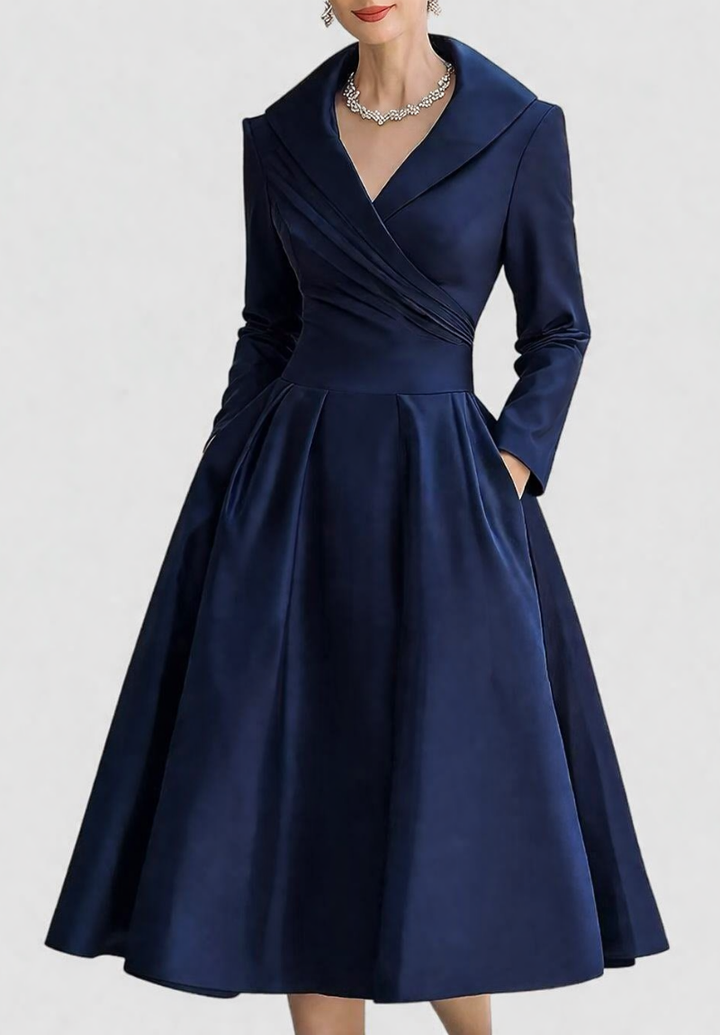 Women's Midi Party Dress Shawl Collar