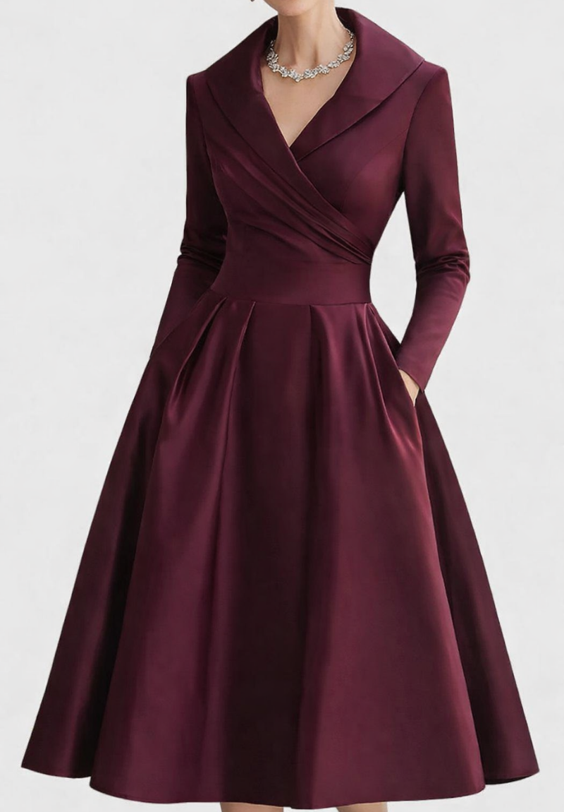Women's Midi Party Dress Shawl Collar