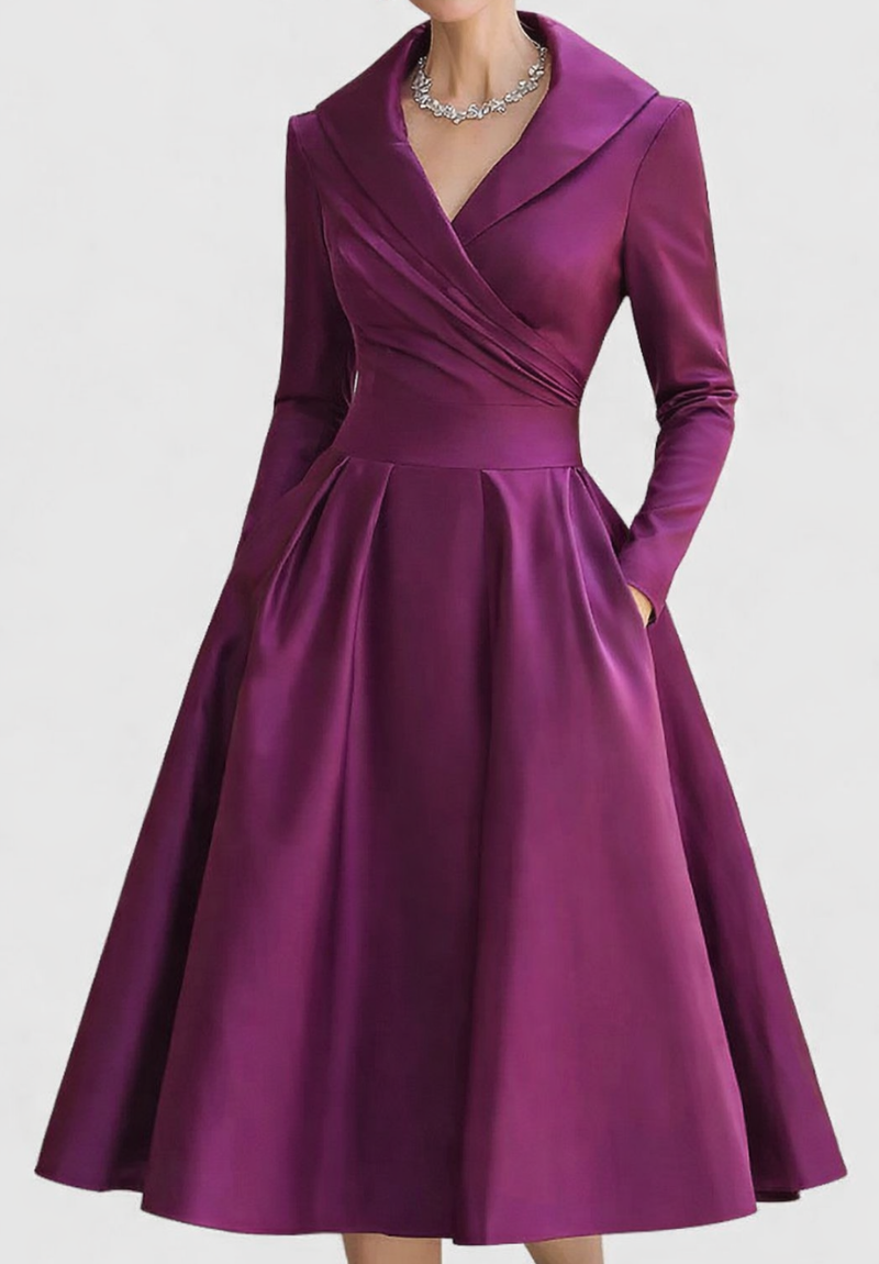 Women's Midi Party Dress Shawl Collar
