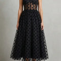 Women's Party Dress | Midi Black Polka Dot Mesh