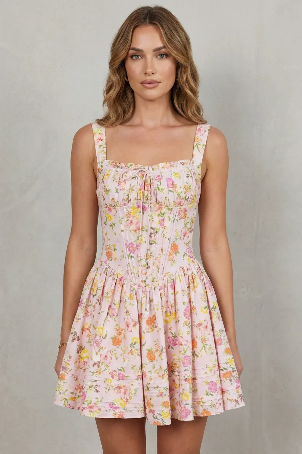 Women's Party Dress | Mini Floral Square Neck Spaghetti Strap