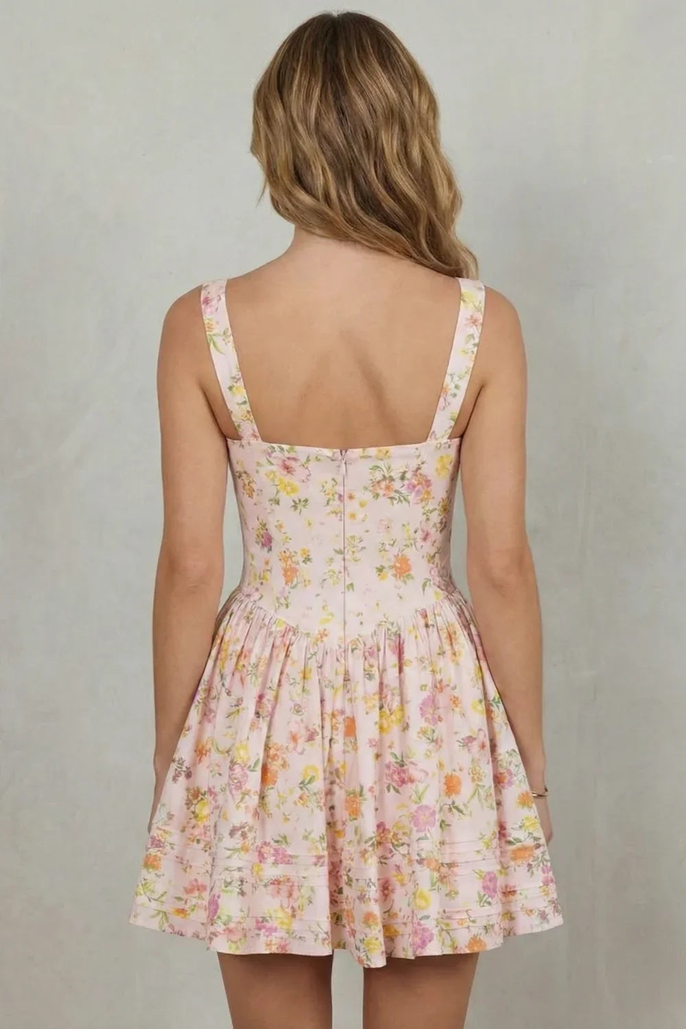 Women's Party Dress | Mini Floral Square Neck Spaghetti Strap