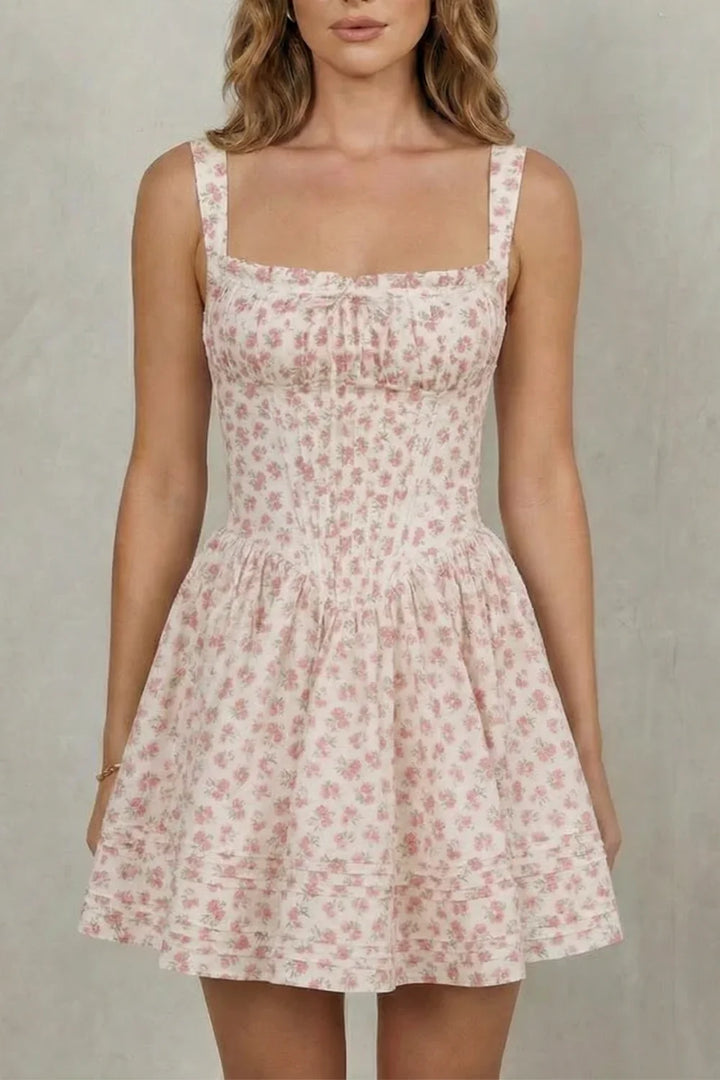 Women's Party Dress | Mini Floral Square Neck Spaghetti Strap
