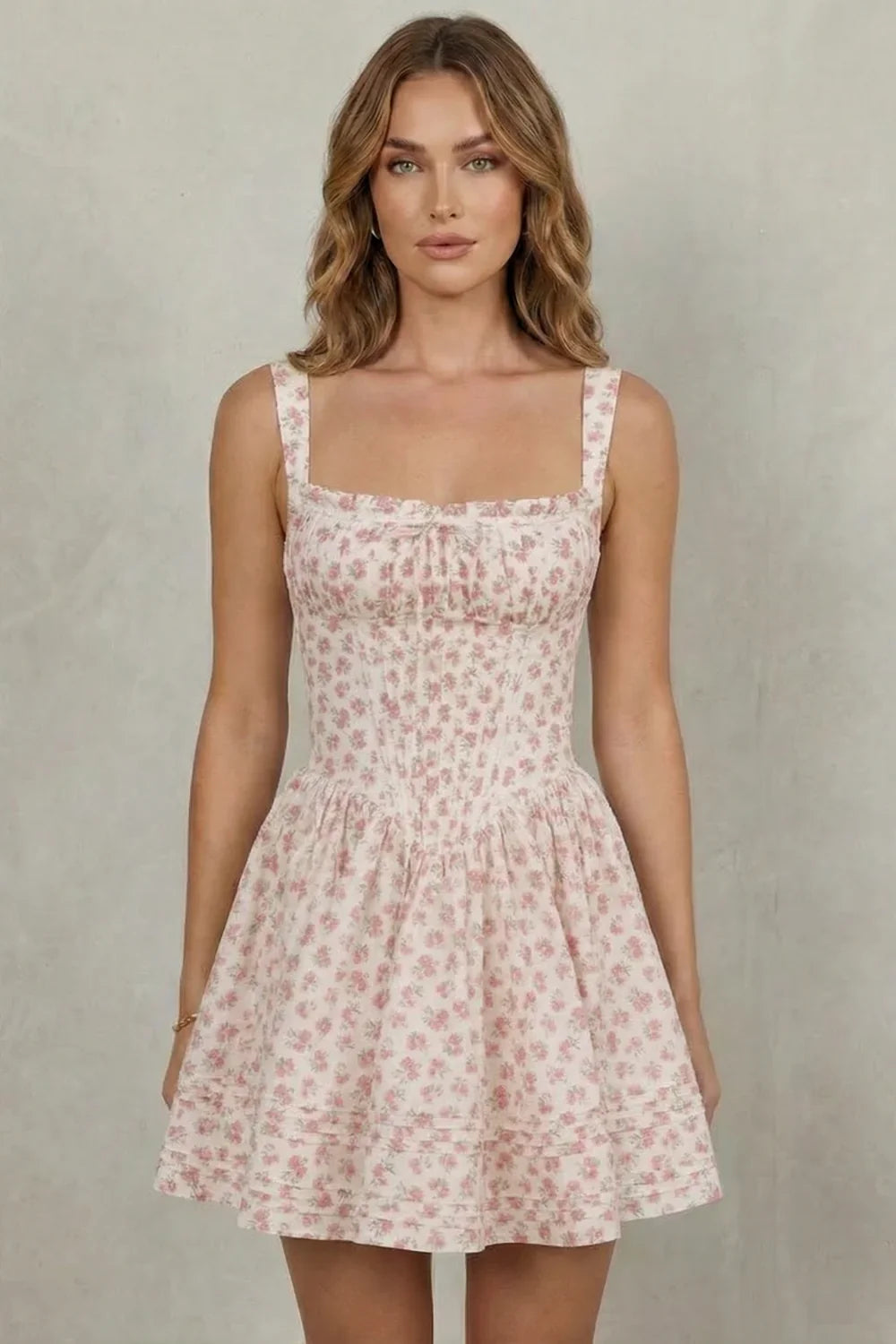 Women's Party Dress | Mini Floral Square Neck Spaghetti Strap