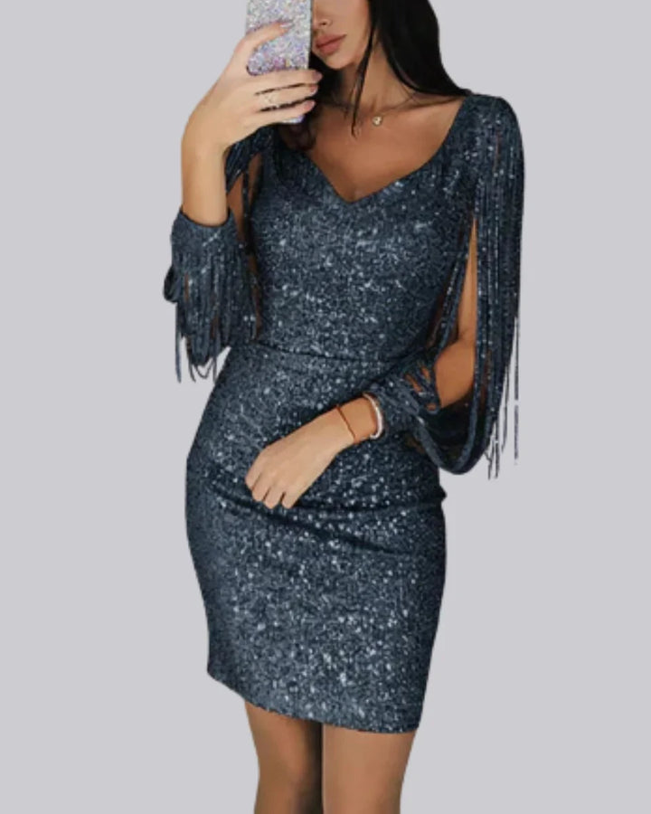Women's Party Dress | Mini Sequin Fringe Sleeve