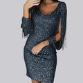Women's Party Dress | Mini Sequin Fringe Sleeve