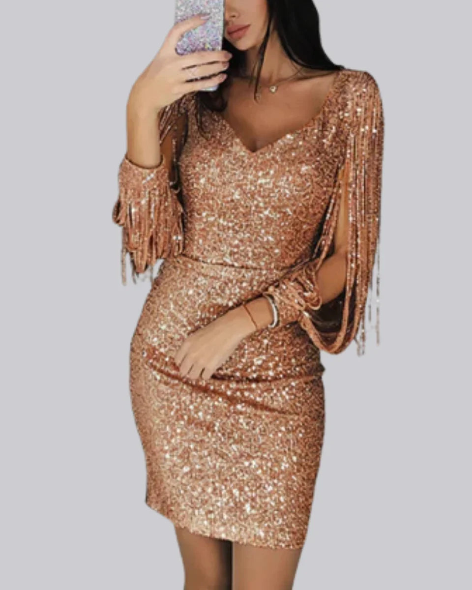 Women's Party Dress | Mini Sequin Fringe Sleeve