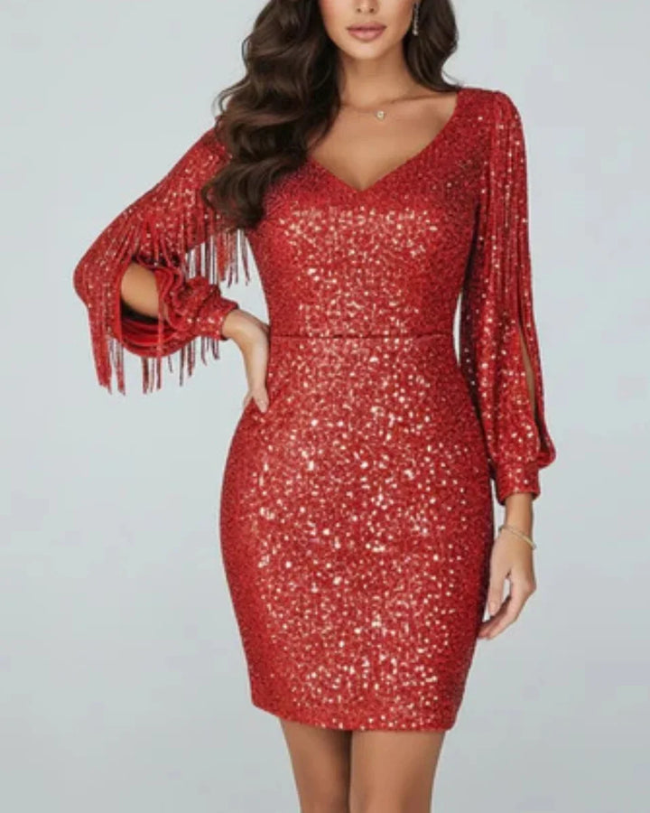 Women's Party Dress | Mini Sequin Fringe Sleeve