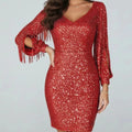 Women's Party Dress | Mini Sequin Fringe Sleeve