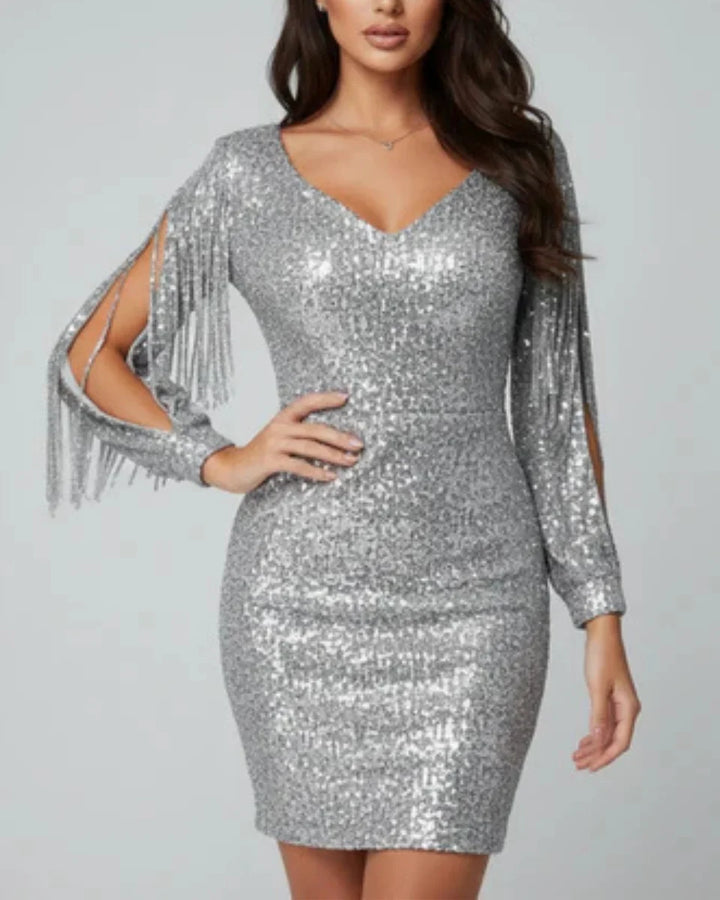 Women's Party Dress | Mini Sequin Fringe Sleeve