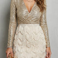 Women's Party Dress | Mini Sequin Long Sleeve Fringe