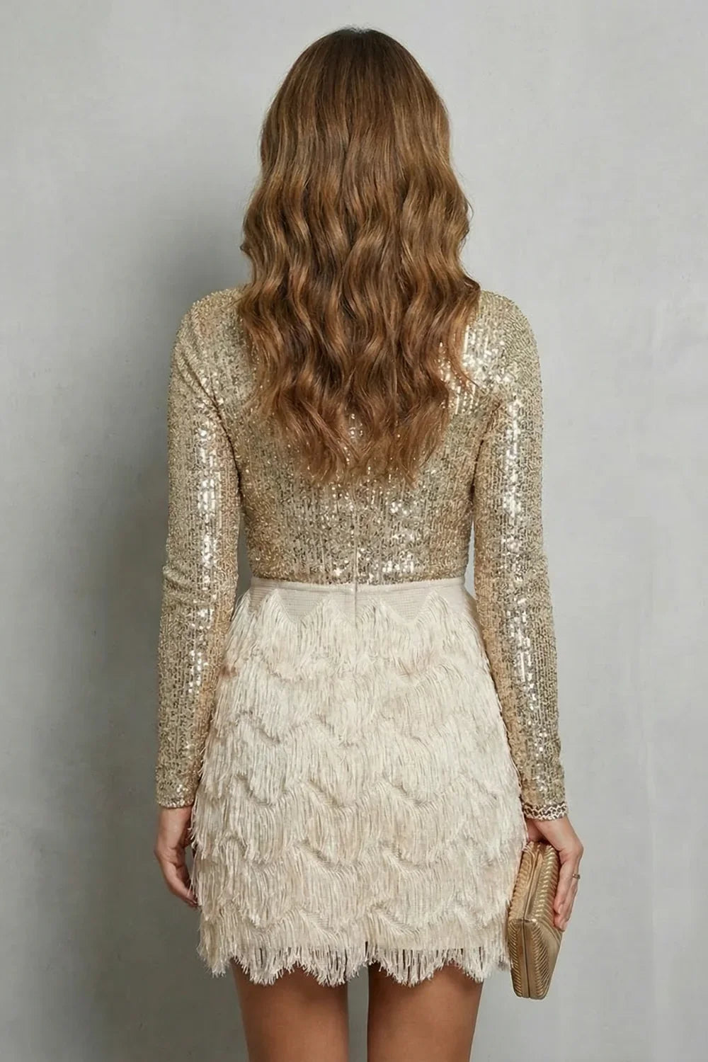 Women's Party Dress | Mini Sequin Long Sleeve Fringe