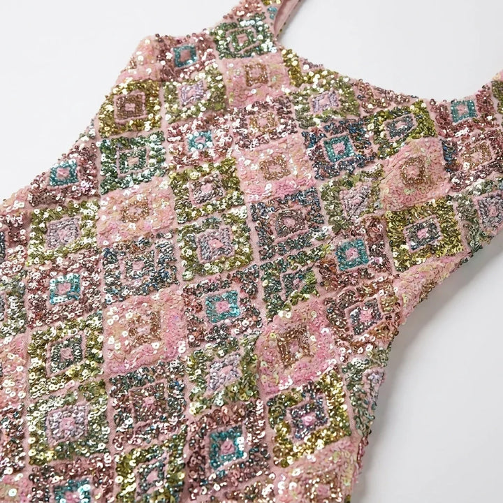 Women's Party Dress | Mini Sequin Square Neck