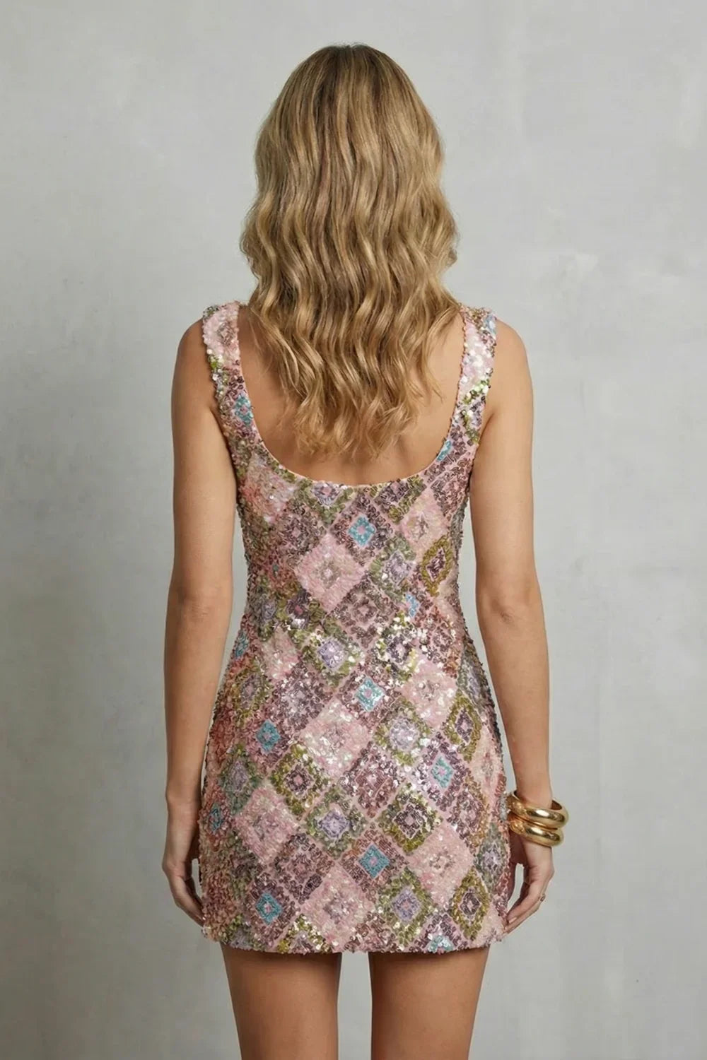 Women's Party Dress | Mini Sequin Square Neck