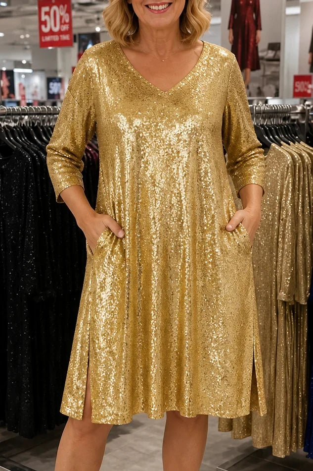 Women's Party Dress | Mini Sequin V-Neck Pocketed