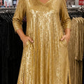 Women's Party Dress | Mini Sequin V-Neck Pocketed