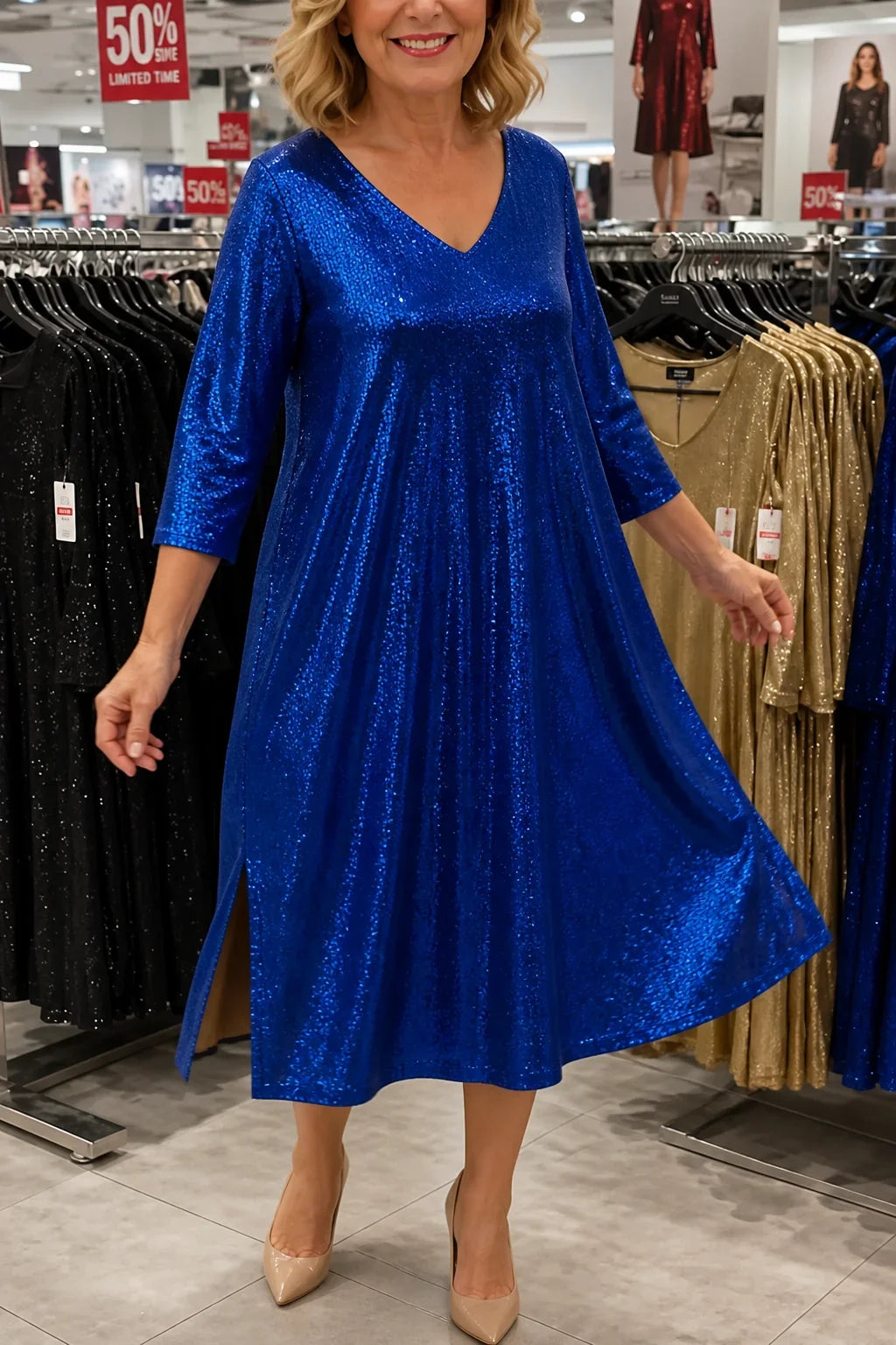 Women's Party Dress | Mini Sequin V-Neck Pocketed