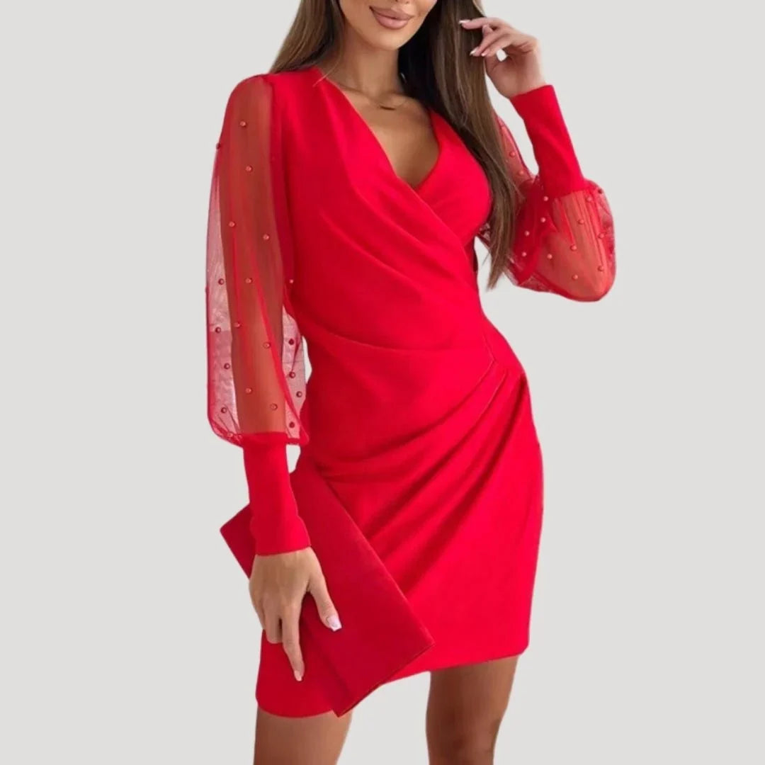 Women's Party Dress | Mini Wrap Mesh Sleeve