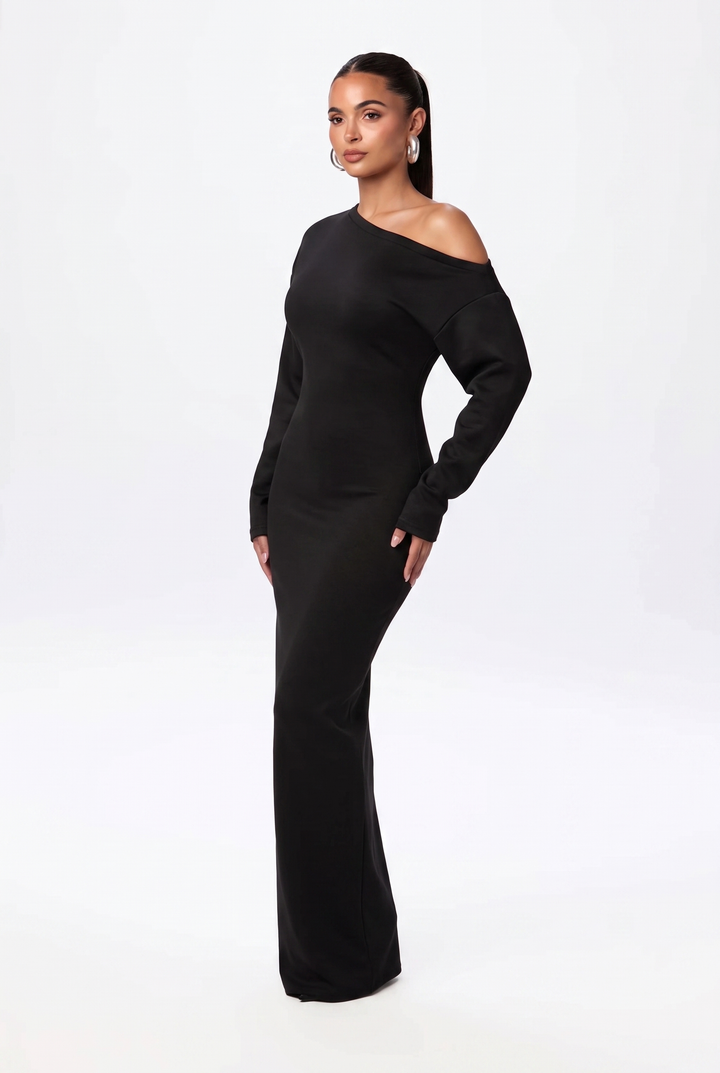Women's Black Dress with Off Shoulder | Maxi