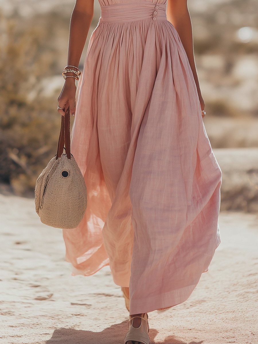 Cotton-Linen Halterneck Maxi Dress for Women
